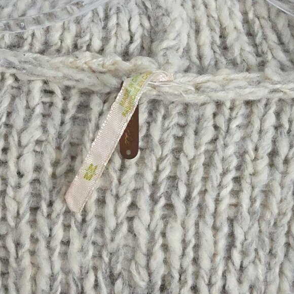FREE PEOPLE | hooded button-front cardigan sweater gray cream wool blend Sz M - Picture 4 of 6